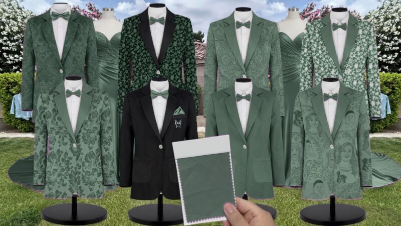 Eucalyptus Luxe Satin Suit and Tuxedo – Exact Color Match for Kennedy Blue Bridesmaid Dresses
