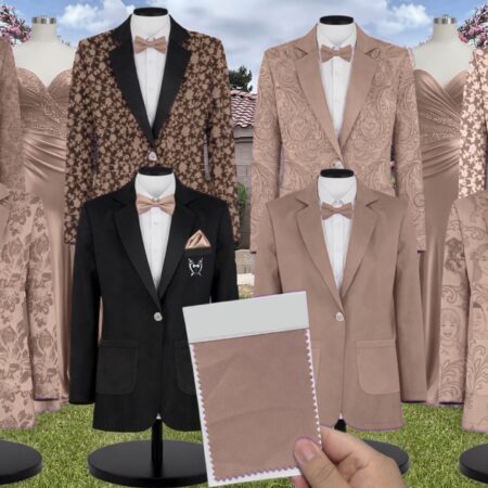 Fawn Satin Suit and Tuxedo – Exact Color Match for Kennedy Blue Bridesmaid Dresses