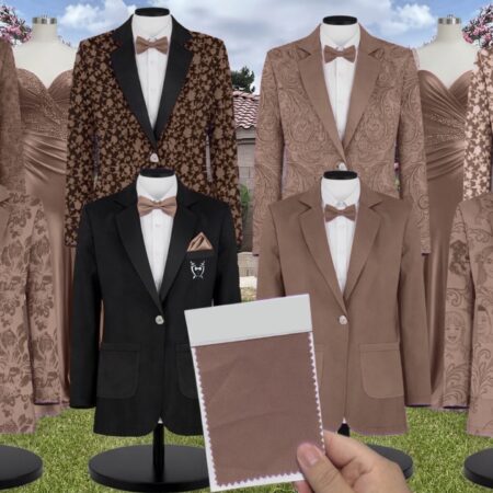 Fawn Velvet Suit and Tuxedo – Exact Color Match for Kennedy Blue Bridesmaid Dresses