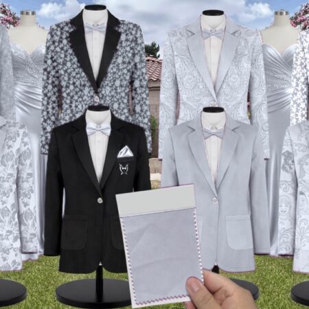Fog Luxe Satin Suit and Tuxedo – Exact Color Match for Kennedy Blue Bridesmaid Dresses