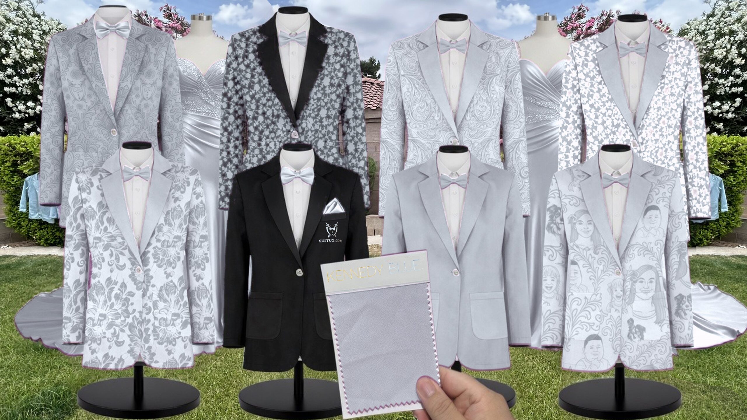 Fog Velvet Suit and Tuxedo – Exact Color Match for Kennedy Blue Bridesmaid Dresses