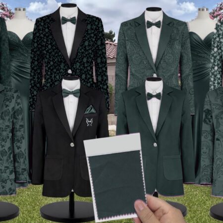 Forest Green Chiffon Suit and Tuxedo – Exact Color Match for Kennedy Blue Bridesmaid Dresses