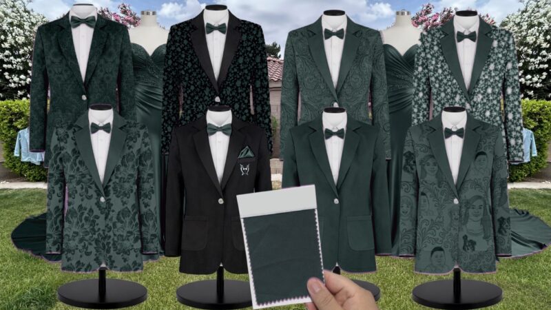 Forest Green Luxe Satin Suit and Tuxedo – Exact Color Match for Kennedy Blue Bridesmaid Dresses