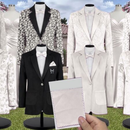 Ivory Luxe Satin Suit and Tuxedo – Exact Color Match for Kennedy Blue Bridesmaid Dresses