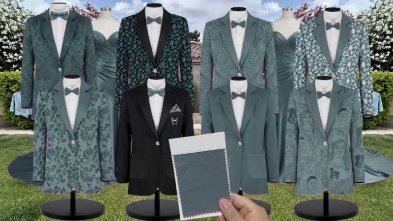 Jade Luxe Satin Suit and Tuxedo – Exact Color Match for Kennedy Blue Bridesmaid Dresses