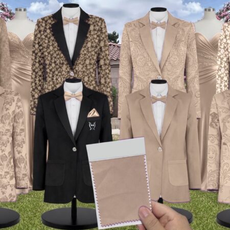 Latte Chiffon Suit and Tuxedo – Exact Color Match for Kennedy Blue Bridesmaid Dresses