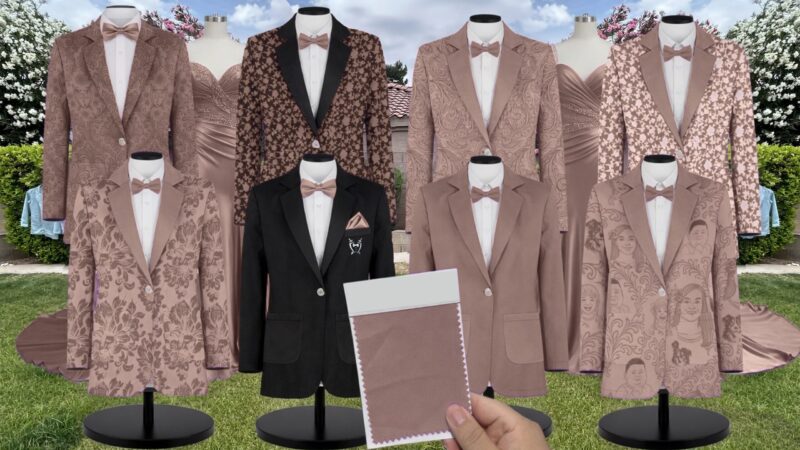 Latte Velvet Suit and Tuxedo – Exact Color Match for Kennedy Blue Bridesmaid Dresses