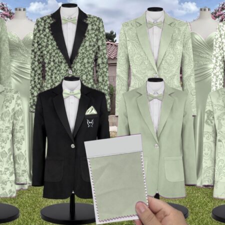 Light Sage Chiffon Suit and Tuxedo – Exact Color Match for Kennedy Blue Bridesmaid Dresses