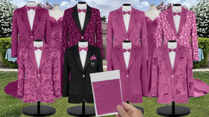 Magenta Chiffon Suit and Tuxedo – Exact Color Match for Kennedy Blue Bridesmaid Dresses
