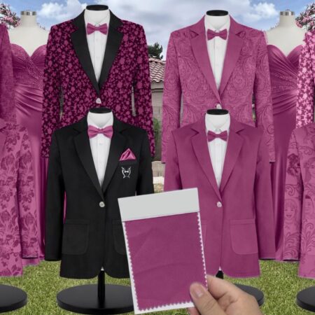 Magenta Luxe Satin Suit and Tuxedo – Exact Color Match for Kennedy Blue Bridesmaid Dresses