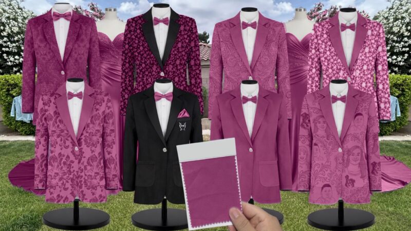 Magenta Velvet Suit and Tuxedo – Exact Color Match for Kennedy Blue Bridesmaid Dresses