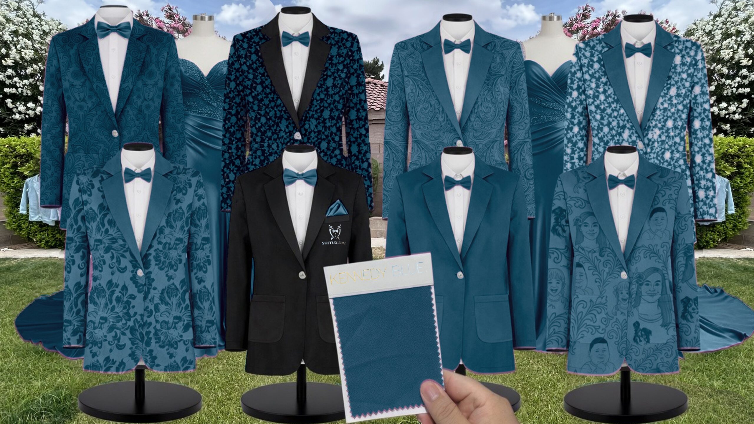 Marine Velvet Suit and Tuxedo – Exact Color Match for Kennedy Blue Bridesmaid Dresses