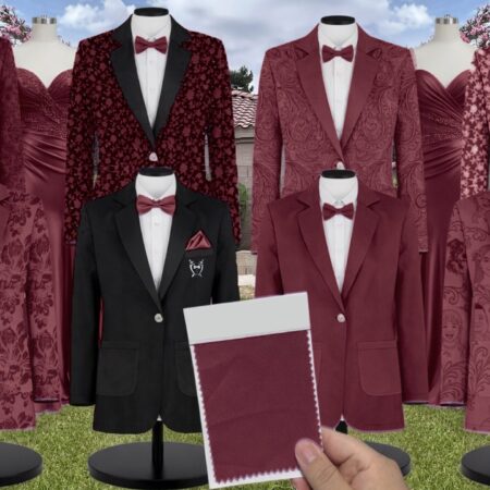 Maroon Velvet Suit and Tuxedo – Exact Color Match for Kennedy Blue Bridesmaid Dresses