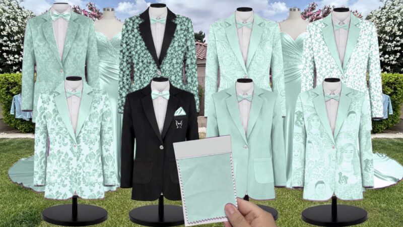 Mint Chiffon Suit and Tuxedo – Exact Color Match for Kennedy Blue Bridesmaid Dresses