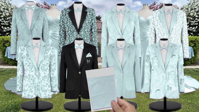 Mint Luxe Satin Suit and Tuxedo – Exact Color Match for Kennedy Blue Bridesmaid Dresses
