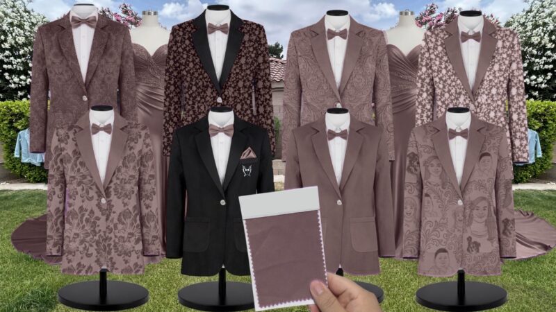 Mocha Chiffon Suit and Tuxedo – Exact Color Match for Kennedy Blue Bridesmaid Dresses