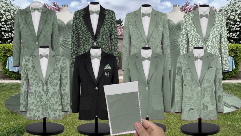 Moss Chiffon Suit and Tuxedo – Exact Color Match for Kennedy Blue Bridesmaid Dresses