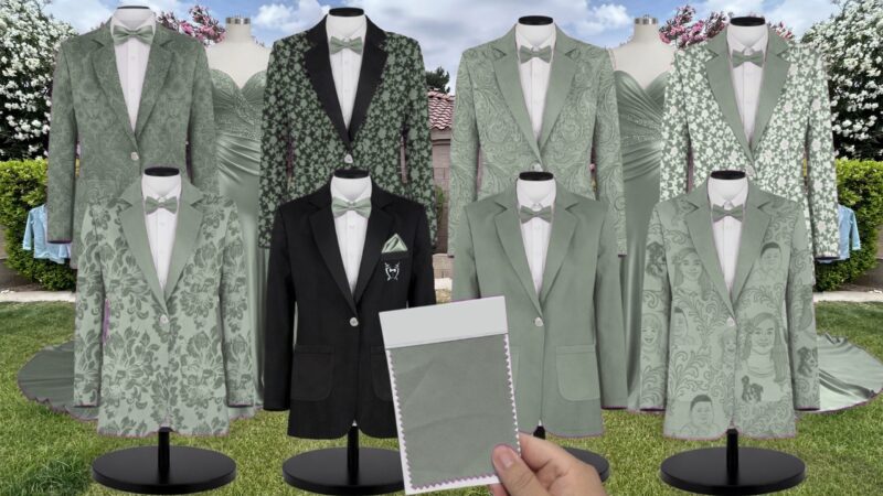 Moss Luxe Satin Suit and Tuxedo – Exact Color Match for Kennedy Blue Bridesmaid Dresses