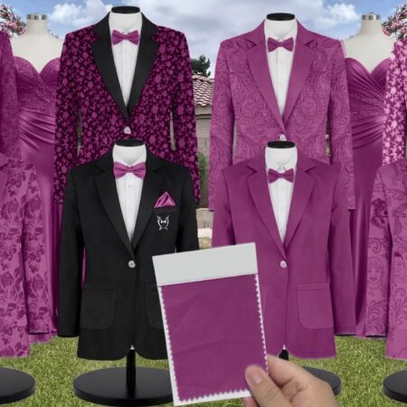 Mulberry Luxe Satin Suit and Tuxedo – Exact Color Match for Kennedy Blue Bridesmaid Dresses