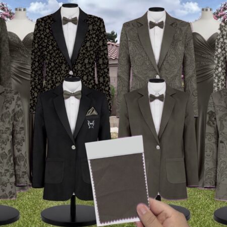 Olive Green Chiffon Suit and Tuxedo – Exact Color Match for Kennedy Blue Bridesmaid Dresses
