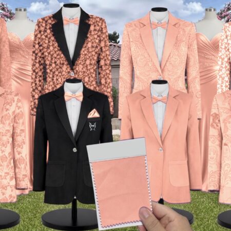 Peach Chiffon Suit and Tuxedo – Exact Color Match for Kennedy Blue Bridesmaid Dresses