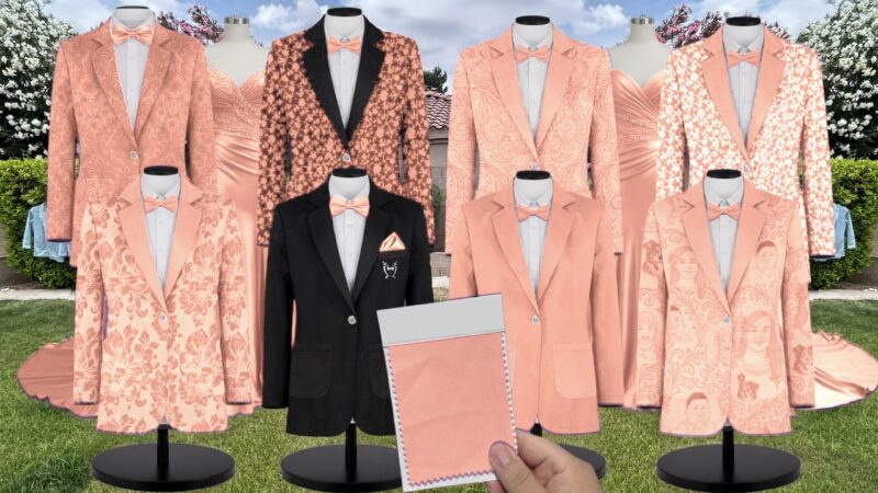 Peach Chiffon Suit and Tuxedo – Exact Color Match for Kennedy Blue Bridesmaid Dresses