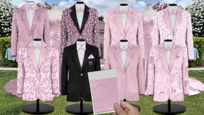 Peony Luxe Satin Suit and Tuxedo – Exact Color Match for Kennedy Blue Bridesmaid Dresses