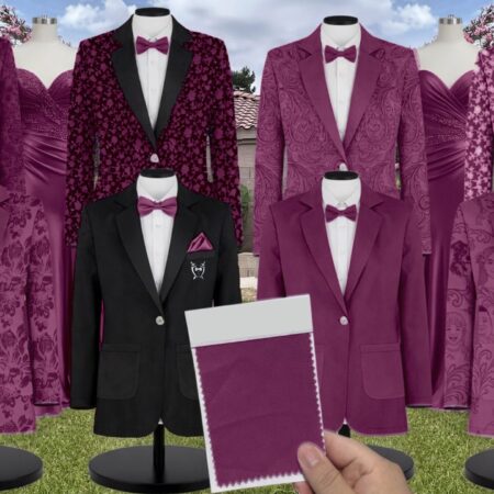 Platinum Boysenberry Luxe Satin Suit and Tuxedo – Exact Color Match for Kennedy Blue Bridesmaid Dresses