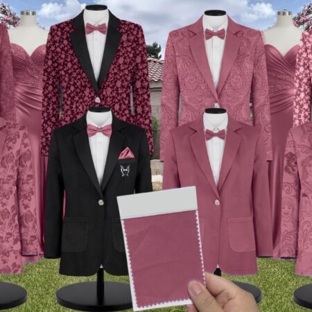 platinum pink floral Luxe Satin Suit and Tuxedo – Exact Color Match for Kennedy Blue Bridesmaid Dresses