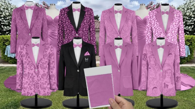Primrose Luxe Satin Suit and Tuxedo – Exact Color Match for Kennedy Blue Bridesmaid Dresses