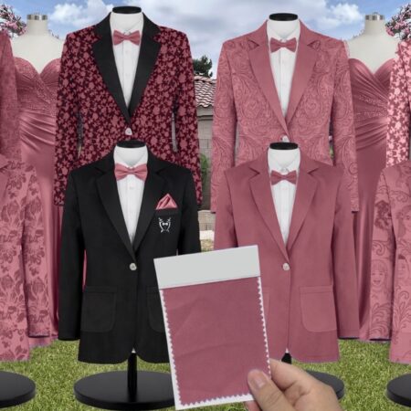 Rosewood 1 Velvet Suit and Tuxedo – Exact Color Match for Kennedy Blue Bridesmaid Dresses
