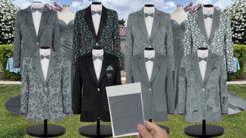 Sea Foam Paisley Suit and Tuxedo – Exact Color Match for Kennedy Blue Bridesmaid Dresses