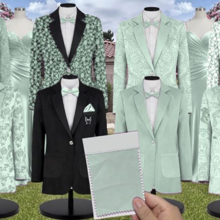 Sea Glass Chiffon Suit and Tuxedo – Exact Color Match for Kennedy Blue Bridesmaid Dresses