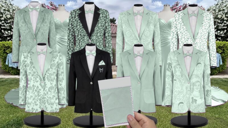 Sea Glass Chiffon Suit and Tuxedo – Exact Color Match for Kennedy Blue Bridesmaid Dresses