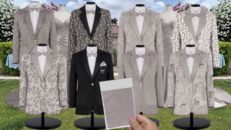 Silver Chiffon Suit and Tuxedo – Exact Color Match for Kennedy Blue Bridesmaid Dresses