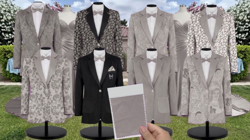 Silver Luxe Satin Suit and Tuxedo – Exact Color Match for Kennedy Blue Bridesmaid Dresses