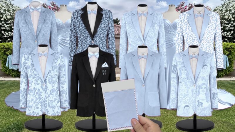 Sky Chiffon Suit and Tuxedo – Exact Color Match for Kennedy Blue Bridesmaid Dresses