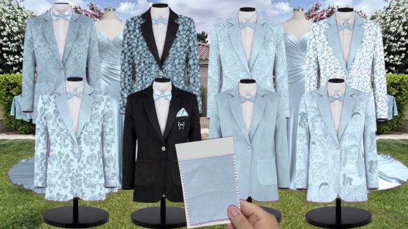 Sky Luxe Satin Suit and Tuxedo – Exact Color Match for Kennedy Blue Bridesmaid Dresses