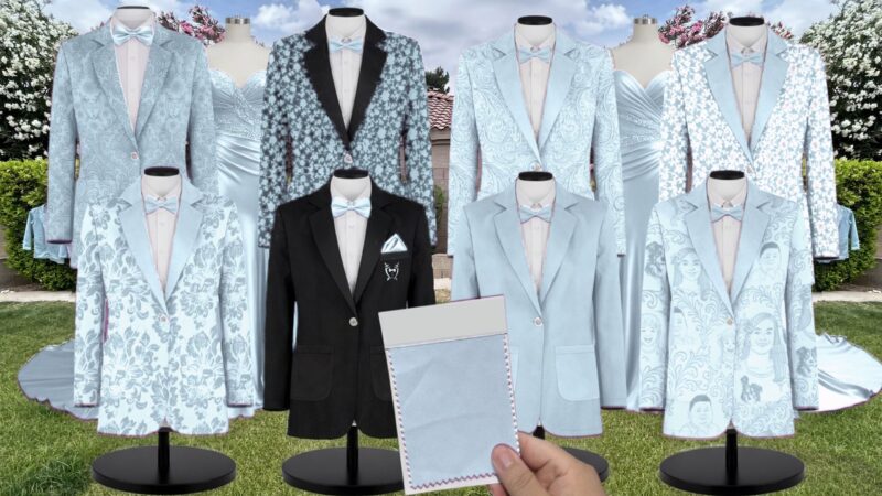Sky White Vines Suit and Tuxedo – Exact Color Match for Kennedy Blue Bridesmaid Dresses