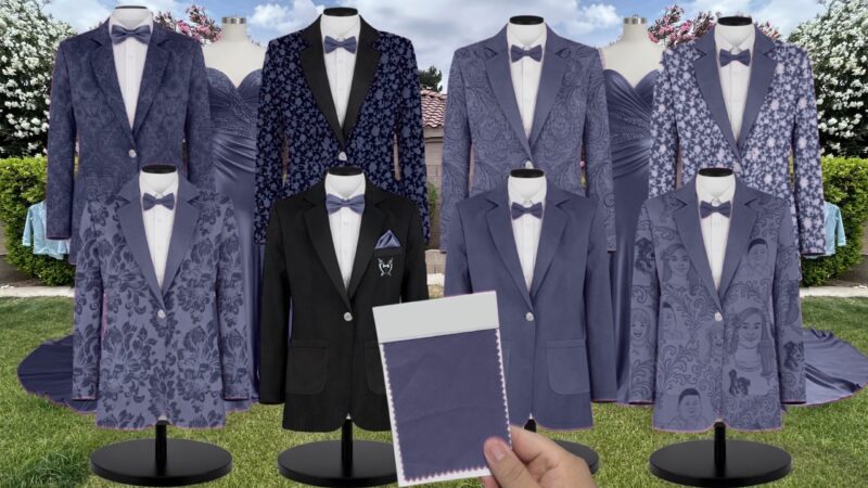 Storm Chiffon Suit and Tuxedo – Exact Color Match for Kennedy Blue Bridesmaid Dresses