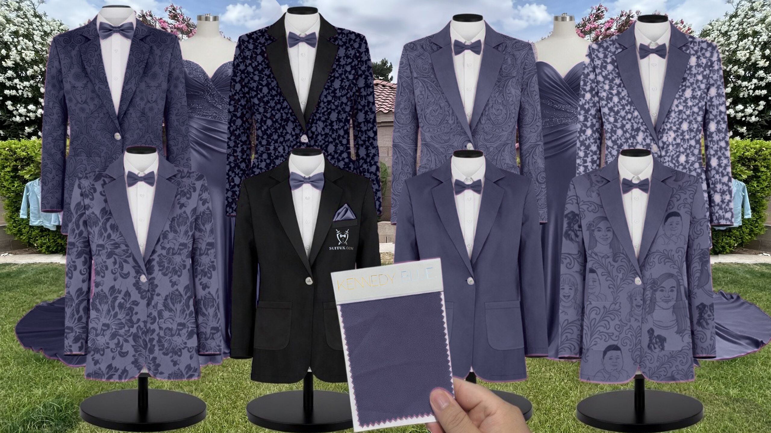 Storm Velvet Suit and Tuxedo – Exact Color Match for Kennedy Blue Bridesmaid Dresses