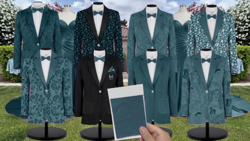 Teal Chiffon Suit and Tuxedo – Exact Color Match for Kennedy Blue Bridesmaid Dresses