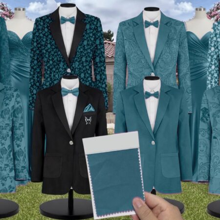 Teal Luxe Satin Suit and Tuxedo – Exact Color Match for Kennedy Blue Bridesmaid Dresses
