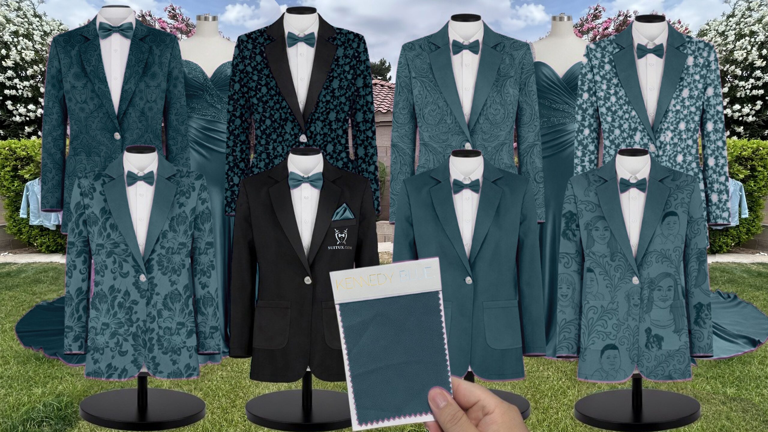 Teal Velvet Suit and Tuxedo – Exact Color Match for Kennedy Blue Bridesmaid Dresses