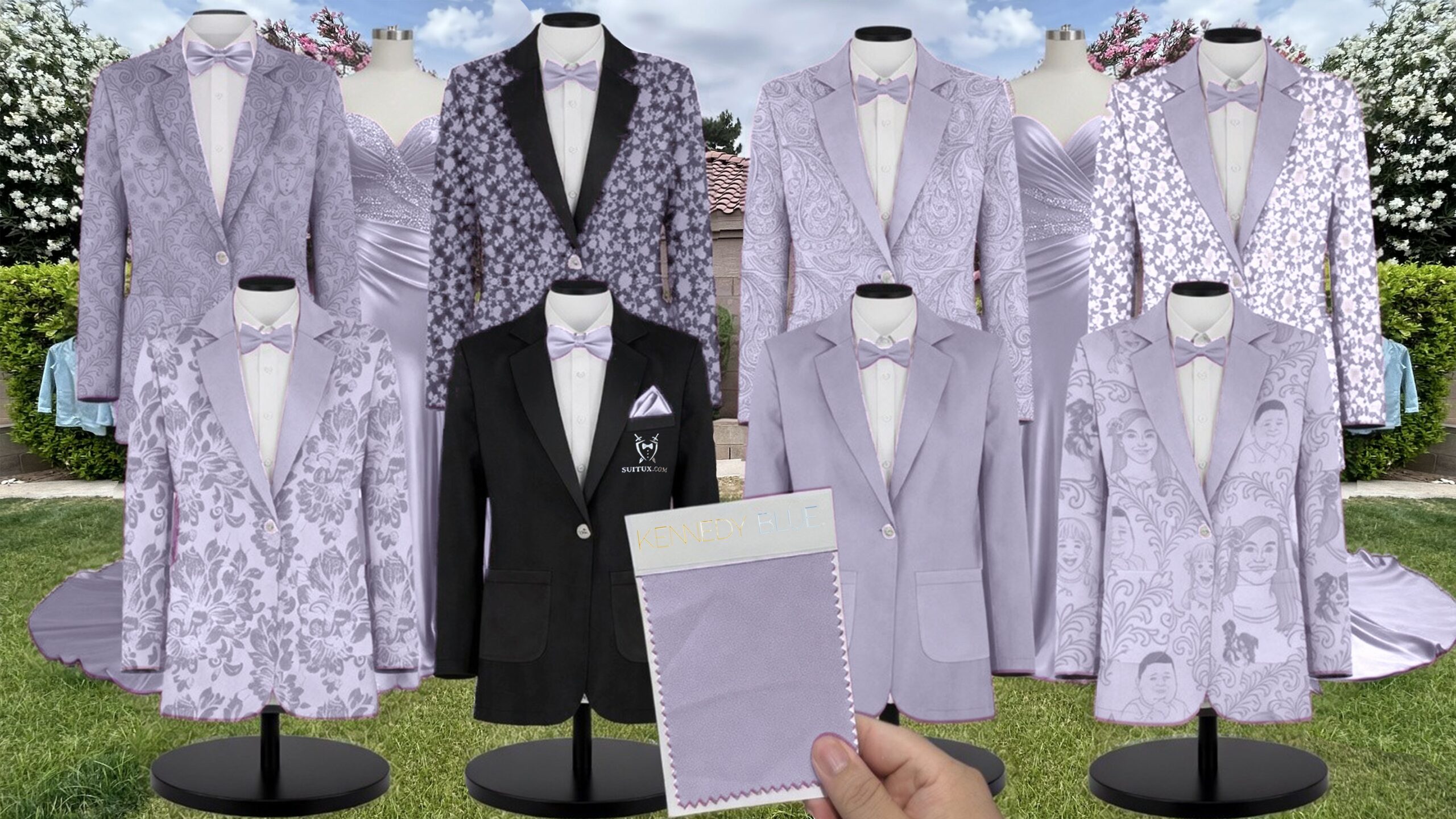 Violet Velvet Suit and Tuxedo – Exact Color Match for Kennedy Blue Bridesmaid Dresses