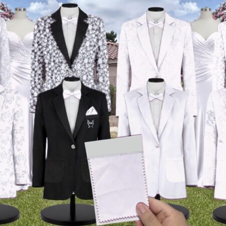 White Chiffon Suit and Tuxedo – Exact Color Match for Kennedy Blue Bridesmaid Dresses