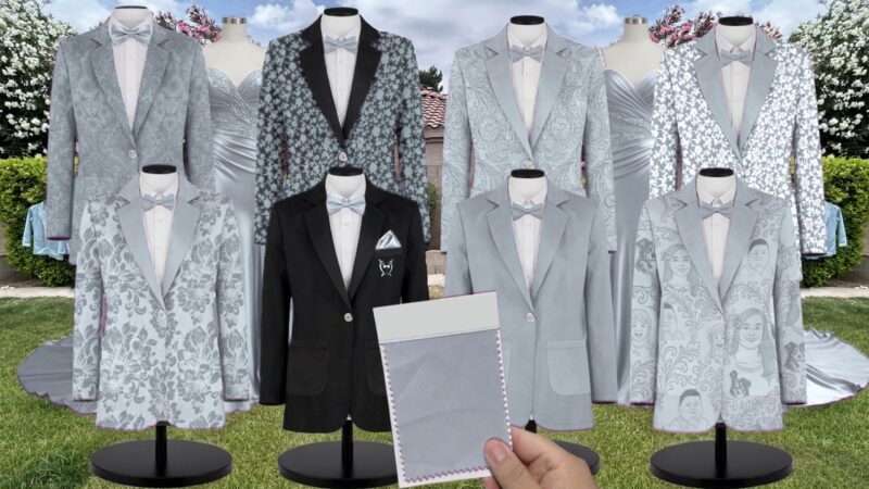 Black Lily of the Valley Jacquard Suit and Tuxedo – Exact Color Match for LulaKate Bridesmaid Dresses