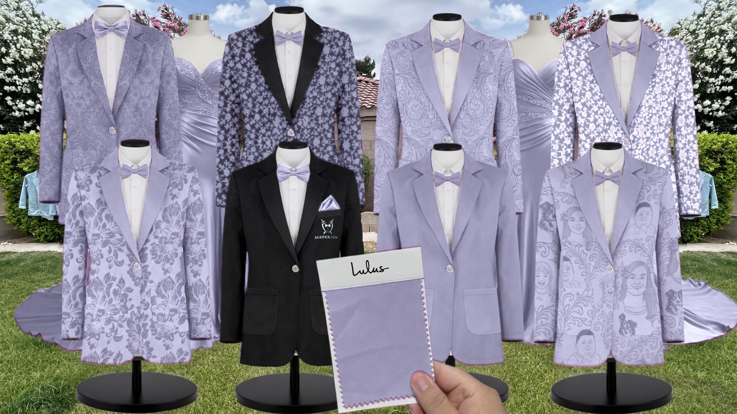 Bright Navy White Vines Suit and Tuxedo – Exact Color Match for Lulus Bridesmaid Dresses