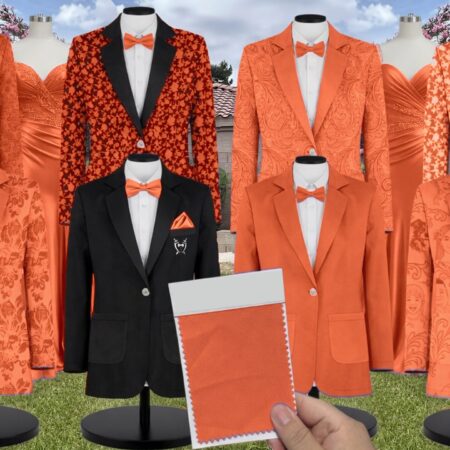 Bright Orange Satin Suit and Tuxedo – Exact Color Match for Lulus Bridesmaid Dresses