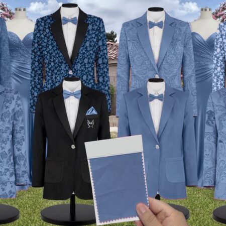 Slate Blue Satin Suit and Tuxedo – Exact Color Match for Lulus Bridesmaid Dresses